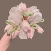 Diseño como de capullo~Hermoso Scrunchie de Malla de Tulipán para Mujer, Sensación de Alta Gama, Rosa Veraniego Accesorio Grande para el Cabello, Goma para el Cabello
