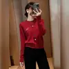 Cardigã de tricô bordado com padrão de pônei vermelho OEM para mulheres, novo modelo outono e inverno, vermelho Ano Novo, ano do zodíaco, suéter de gola redonda