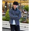 Chaqueta de trabajo de lona azul vintage lavada transfronteriza para hombre, estilo americano de principios de otoño, chaqueta de béisbol de bloques de color con cuello alto
