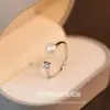 Anillo de Plata de Ley 925 con Perla de Agua Dulce para Mujer, Lujo Ligero de Gama Alta, Anillo Abierto Ajustable de Cuatro Garras, Anillo con Montura Vacía DIY