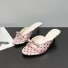 Primeiro Encontro Temporada Estilo Fada Bico Redondo Bolinhas Salto Fino Chinelos para Mulheres Primavera/Verão 2026 Rosa Incrível Laço Sandálias de Encaixe