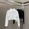 Camisa de Encaje Patchwork con Diseño de Nicho, Cuello Camisero, Estilo Corto Fruncido, Versátil de Manga Larga Ajustada, Primavera/Verano 2026