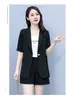 Traje de verão plus size moda feminina jaqueta de terno solta de manga curta temperamento estrangeiro shorts profissionais traje de duas peças