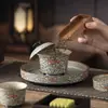Juego de Té de Loto con Patrón de Nubes, Estilo Chino Retro de una Taza y Tres Tazas con Bandeja para Infusión Seca, Juego de Té Kung Fu para Uso Doméstico, Juego de Regalo