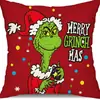 Superventas transfronterizo Funda de almohada de lino del Grinch Decoración de sofá de Amazon Monstruo verde Funda de cojín navideño