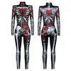 Novo Macacão de Comércio Exterior Halloween Esqueleto Impressão Digital 3D Slim-fit Manga Longa