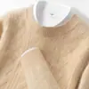 Suéter Grueso de Cachemira para Hombre, Suéter de Cuello Redondo con Patrón Trenzado, Nueva Camisa Base de Punto Casual de Negocios Otoño/Invierno