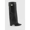 Comercio exterior transfronterizo botas de mujer punta fina pantorrilla ancha pierna recta hebilla metálica botas de media pantorrilla talla extra tacón grueso botas para pantalón botas de mujer