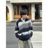 Jersey de Punto Rayado con Cuello en V de Color Contrastante Estilo Americano Transfronterizo para Hombre Estilo Perezoso Casual de Punto Tendencia Marca Diseño Suéter Superior