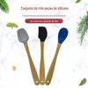 Mini utensílios de cozinha de silicone, conjunto de três peças, creme para bolo, cabo de madeira, espátula de silicone, grande quantidade disponível