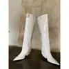 Botines de Tacón Alto Apuntados Desmontables Estilo Europeo y Americano para Mujer, Temporada de Primer Encuentro, Otoño e Invierno, Botas Ajustadas con Hebilla de Cinturón, Botas Largas de Charol de Doble Uso