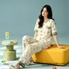 Pijama Redondo de Verano para Mujer, Estampado Floral Fresco Pastoral, Pantalones de Manga Corta, Conjunto de Ropa de Casa Casual para Llevar