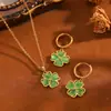 Set de Collar y Aretes de Trébol de Cuatro Hojas Chapado en Oro de 18 Quilates de Lujo Ligero para Mujer Cadena de Acero Inoxidable 304 Juego de Cierres para Aretes