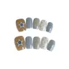[Puntos de Sal Marina] Uñas Portátiles Hechas Completamente a Mano Azul Glaciar Hielo Transparente Puntos Pequeños Frescos Blanqueamiento Parche de Manicura Pintado a Mano