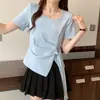 Camiseta chic de manga corta con cuello redondo estilo francés para mujer de talla grande, top irregular de verano para damas de talla grande, disimula la grasa y te hace lucir más delgada