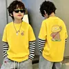 Camiseta de Manga Longa para Meninos Estilo Primavera e Outono 2026 Nova Roupa Infantil Crianças Bebê Outono Algodão Puro Falso Duas Peças Top Roupa de Outono