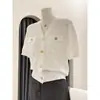 Cardigan Curto de Seda Gelo com Contas Estilo Chanel, Gola V Jacquard e Botões Metálicos, Novo Elegante Slim-Fit Verão 2026