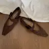 Zapatos Planos de Tacón Bajo con Punta Aguda y Boca Baja de Estilo Coreano, Correa Única, Nuevos 2026, Zapatos Mary Jane de Gamuza Retro Franceses para Mujer