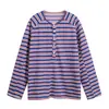 Camiseta retro casual de rayas de estilo japonés Rumeng para hombre y mujer, top casual versátil de caída suelta de otoño de nicho