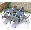 Conjunto de Mesa e Cadeiras de Exterior com Cadeiras de Rattan e Ferro Forjado, Combinação de Guarda-Sol para Pátio e Varanda, Conjunto Simples de Móveis de Exterior com Cinco Peças