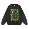 Marca retro de estilo callejero, sudadera con capucha estampada desgastada, estilo callejero europeo y americano de cuello redondo, sudadera holgada, directo del fabricante
