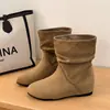 Nuevas botas de moda versátiles estilo americano de suela plana inspiradas en Birkenstock 2026, botines de moda para mujer, botines cortos de otoño e invierno