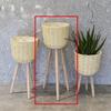 Suporte de flores de piso de madeira para sala de estar Varanda Pastoral Simples Palha Rattan Cesta de flores Decoração de piso Suporte de vaso de flores alto e baixo