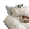 Juego de Cuatro Piezas de Algodón Colorido con Borde de Concha Vintage Juego de Tres Piezas para Dormitorio de Estudiante Funda Nórdica de Sarga de Algodón Puro Sábana Bajera Faldón de Cama
