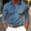 Comercio Exterior Transfronterizo Camisa Polo Casual para Hombre de Manga Larga Estampado 3D Floral Moda Ropa Sencilla para Hombre