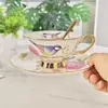 Conjunto de Xícara e Pires para Café Ouge Luxo Leve em Porcelana de Osso, Xícara de Chá Preto Vintage de Alta Qualidade, Xícara para Chá da Tarde, Presente Exquisito Atacado