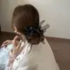 Goma para el pelo de lunares en blanco y negro estilo retro coreano con un toque de alta gama, Nuevo coletero de malla con lazo, Cuerda para el pelo nueva y moderna