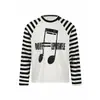 Marca da moda 25AW* listrada em tons escuros e claros com estampa de notas musicais, manga raglan, corte justo, alta qualidade, manga longa, camisa básica para homens e mulheres
