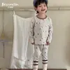 Beixinan Conjunto de Ropa de Casa Otoño/Invierno para Niños, Cómodo Terciopelo 300G Espesado Algodón Puro Camisa y Pantalones, Ropa Interior Térmica Clase A