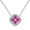 Brincos de Prata Esterlina S925 Trevo de Quatro Folhas de Luxo Leve Transfronteiriços, Conjunto de Anel com Diamante Colorido Azul Oceano, Colar de Zircônia Vermelho Rosa