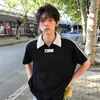 Marca de moda Verano Nuevo Polo de Manga Corta Peso Pesado 260g Estilo Americano Suelto Casual Camiseta de Cuello Campana Moda Masculina