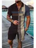 Conjunto de Polo con Cremallera de Moda Europea, Americana y Asiática Transfronterizo para Hombre, Polo Casual Estampado en 3D, Pantalones Cortos Casuales