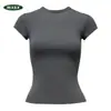 Camiseta de Manga Corta Ajustada de Color Sólido para Mujer, Cuello Redondo, Adelgazante, Estilo Chica Picante Americana, Capa Base Deportiva Casual