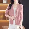 Suéter cárdigan de punto trenzado de color liso con cuello en V de un solo botón y bolsillo, estilo europeo y americano, comercio exterior transfronterizo para mujer