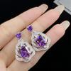 Zircônio Roxo Profundo Ametista Artificial de Alta Qualidade Luxo Pingente Totalmente Cravejado de Diamantes Brilhantes Brincos de Argola Aberta para Mulheres conjunto