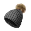 Gorro de Punto Suave para Adultos Transfronterizo, Gorro sin Visera Invertido, Gorro de Bola de Pelo Forrado de Satén, Gorro de Punto Cálido sin Etiqueta