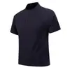Nova camisa polo de seda gelada para homens, gola alta, mangas raglan, zíper parcial, secagem rápida, camiseta de manga curta, estilo fino de verão, manga curta
