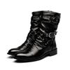 Botas de Couro de Cano Alto com Bico Apontado Estilo Britânico para Outono e Primavera Masculinas, Botas Martin Tendência Estilo Coreano, Botas de Couro Quentes da Moda de Cano Médio com Forro de Lã