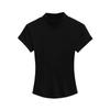 Top Simples de Cor Sólida com Gola Média Alta, Ajuste Slim, Elástico, Manga Curta, Estilo Europeu e Americano, Série Irmã Mais Velha Dourada, Camiseta de Manga Curta com Peito