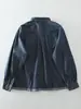 Camisa de Mezclilla Retro de Primavera para Mujer, Estilo Commuter, Cuello Solapa, Manga Larga, Holgada, Versátil, Top Azul Oscuro Lavado
