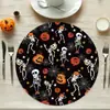 Jogos Americanos de Linho para Halloween Transfronteiriços Decoração de Cozinha Restaurante Jogos de Mesa Redondos Decoração de Mesa para Festa de Feriado Jogos de Mesa Isolantes