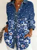 2026 Nova Camisa Patchwork Estilo Europeu e Americano com Estampa Floral 3D para Mulheres, Jaqueta Cardigã Versátil de Manga Longa Moda Primavera