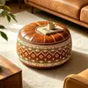 Otomana de almacenamiento estilo étnico de cuero aceitado y encerado, adecuada para uso doméstico en la sala de estar, taburete y banco de almacenamiento de muebles blandos vintage