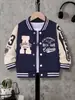 Chaqueta de Béisbol para Niños Cuello Alto Forro Polar Cálido Estampado de Letras Ropa de Abrigo