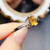 Anillo de Citrina Natural Popular al por Mayor de Fábrica con Incrustación de Plata S925 Piedra Principal 8*8 Joyería de Lujo Venta Directa de Fábrica