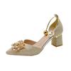 Tacones Altos con Hebilla Cuadrada de Perla para Mujer 2024 Primavera y Verano Nuevos Estilo Coreano Modernos Punta Afilada Boca Baja Huecos Zapatos de Una Sola Capa para Mujer